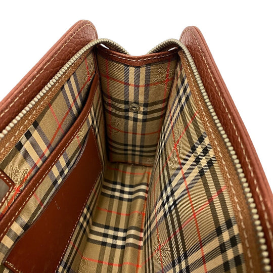 BURBERRY business bag leather Brown clutch bag embossed Carriage mens Used Authentic