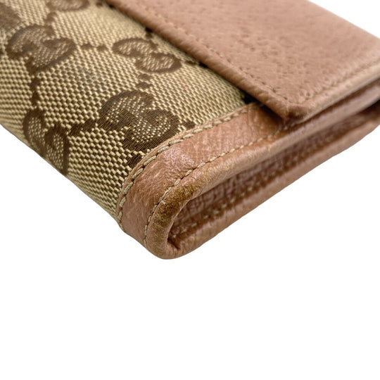 GUCCI Long Wallet Purse 323396 Canvas, Leather beige GG canvas Zippered Coin Pocket Long Wallet Women Used Authentic