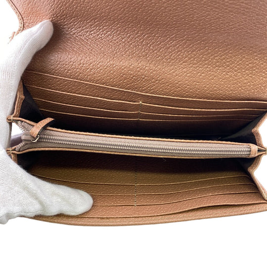 GUCCI Long Wallet Purse 323396 Canvas, Leather beige GG canvas Zippered Coin Pocket Long Wallet Women Used Authentic
