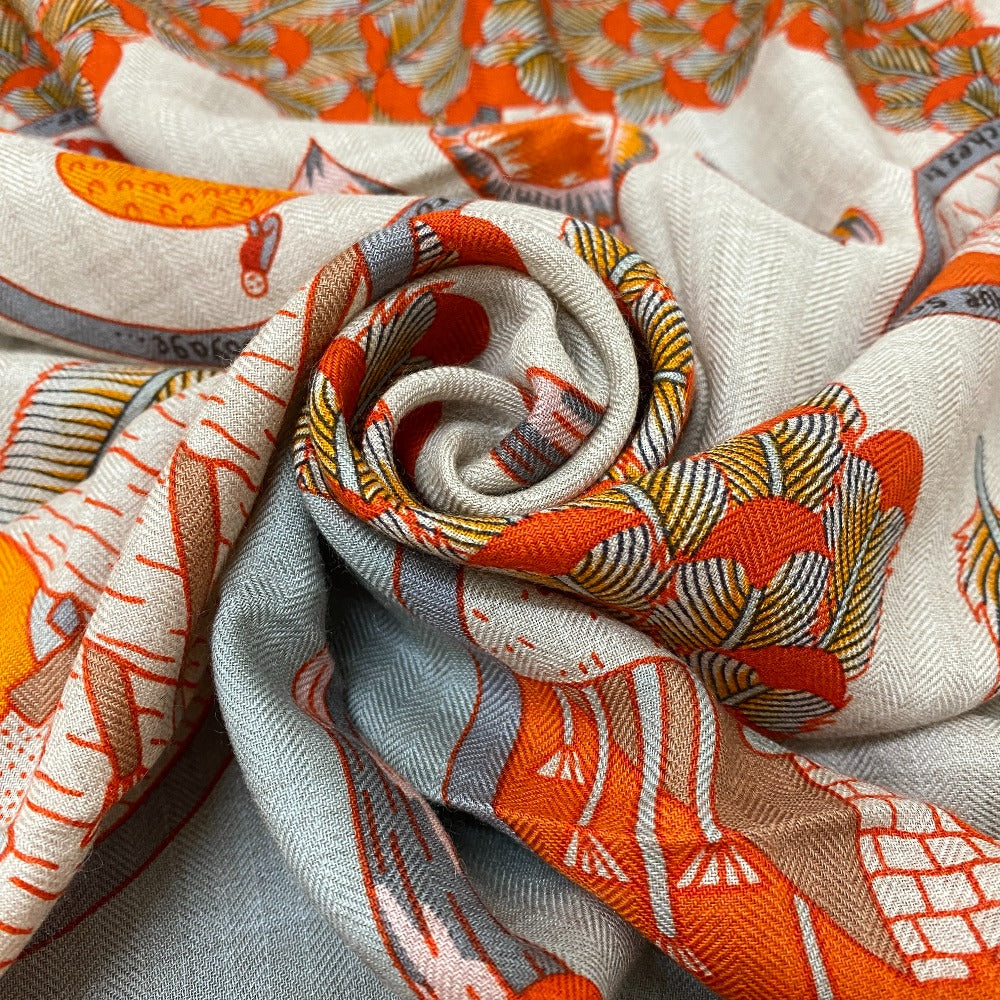 HERMES scarf Cashmere, Silk Orange L'OMBRELLE MAGIQUE Magic wand umbrella Caregean Women 140 Used Authentic