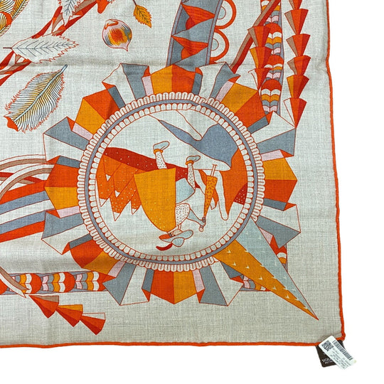 HERMES scarf Cashmere, Silk Orange L'OMBRELLE MAGIQUE Magic wand umbrella Caregean Women 140 Used Authentic