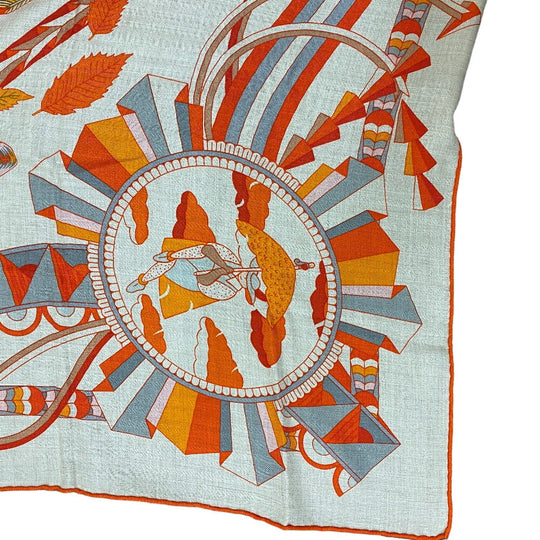 HERMES scarf Cashmere, Silk Orange L'OMBRELLE MAGIQUE Magic wand umbrella Caregean Women 140 Used Authentic