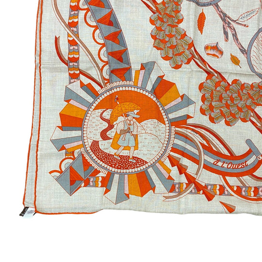 HERMES scarf Cashmere, Silk Orange L'OMBRELLE MAGIQUE Magic wand umbrella Caregean Women 140 Used Authentic