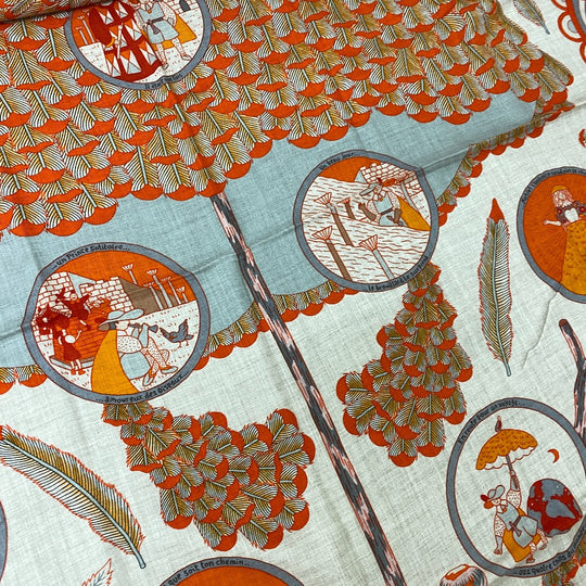 HERMES scarf Cashmere, Silk Orange L'OMBRELLE MAGIQUE Magic wand umbrella Caregean Women 140 Used Authentic