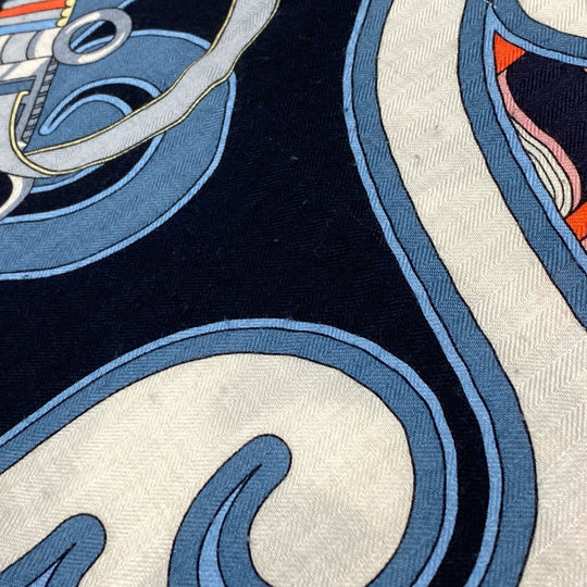 HERMES scarf Cashmere, Silk Navy Harnais en Rosace Harness rose window Caregean Women Used Authentic