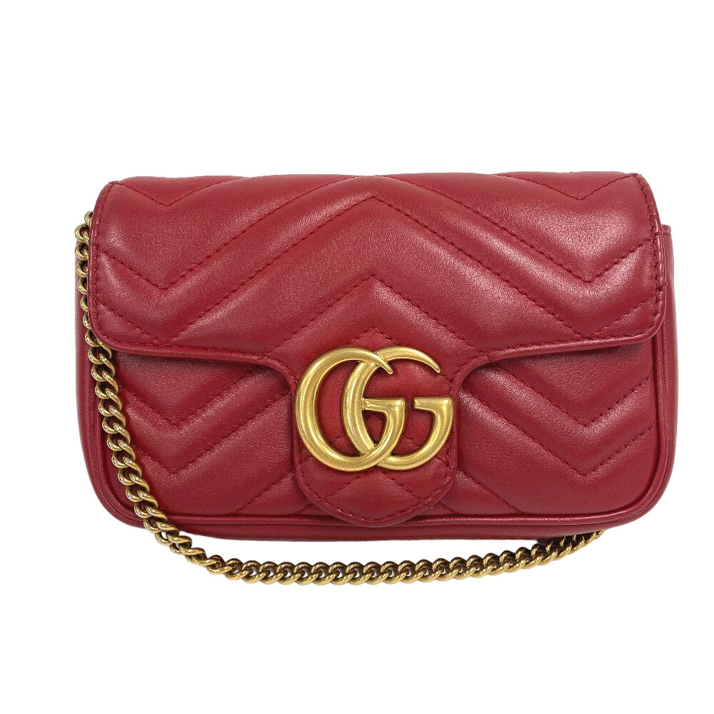 GUCCI Shoulder Bag 476433 leather Red ChainShoulder GG Marmont Women Used Authentic