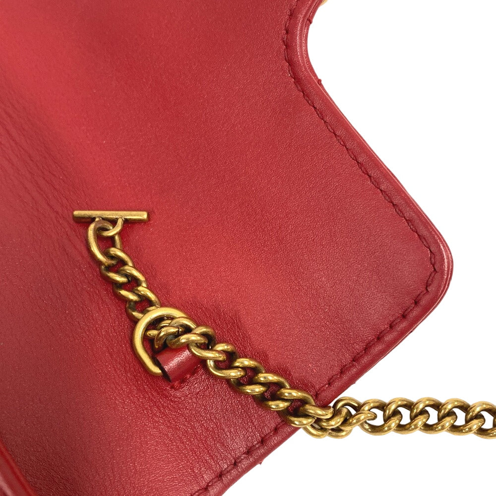 GUCCI Shoulder Bag 476433 leather Red ChainShoulder GG Marmont Women Used Authentic