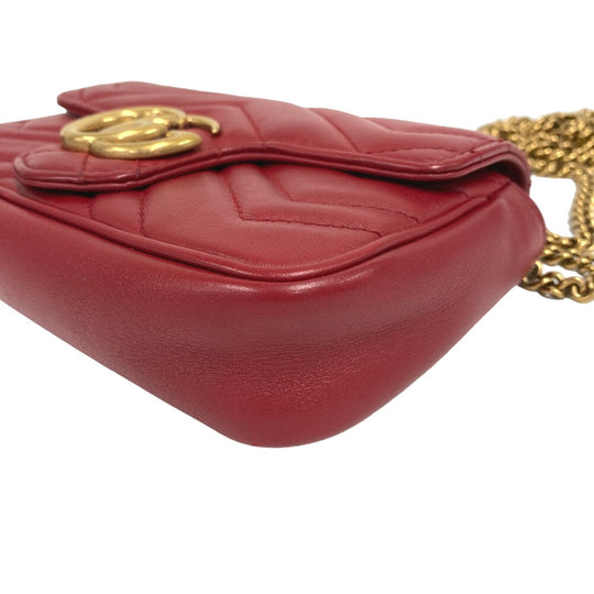 GUCCI Shoulder Bag 476433 leather Red ChainShoulder GG Marmont Women Used Authentic