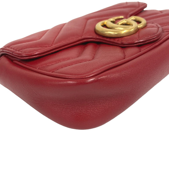 GUCCI Shoulder Bag 476433 leather Red ChainShoulder GG Marmont Women Used Authentic