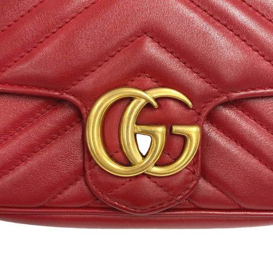GUCCI Shoulder Bag 476433 leather Red ChainShoulder GG Marmont Women Used Authentic