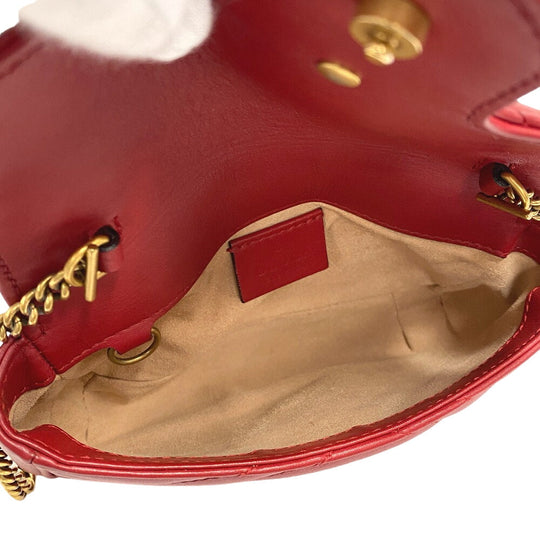 GUCCI Shoulder Bag 476433 leather Red ChainShoulder GG Marmont Women Used Authentic