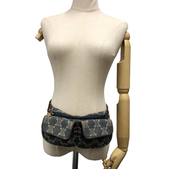 CELINE Sling bag Denim, Leather blue Waist pouch Macadam Triomphe Women Used Authentic