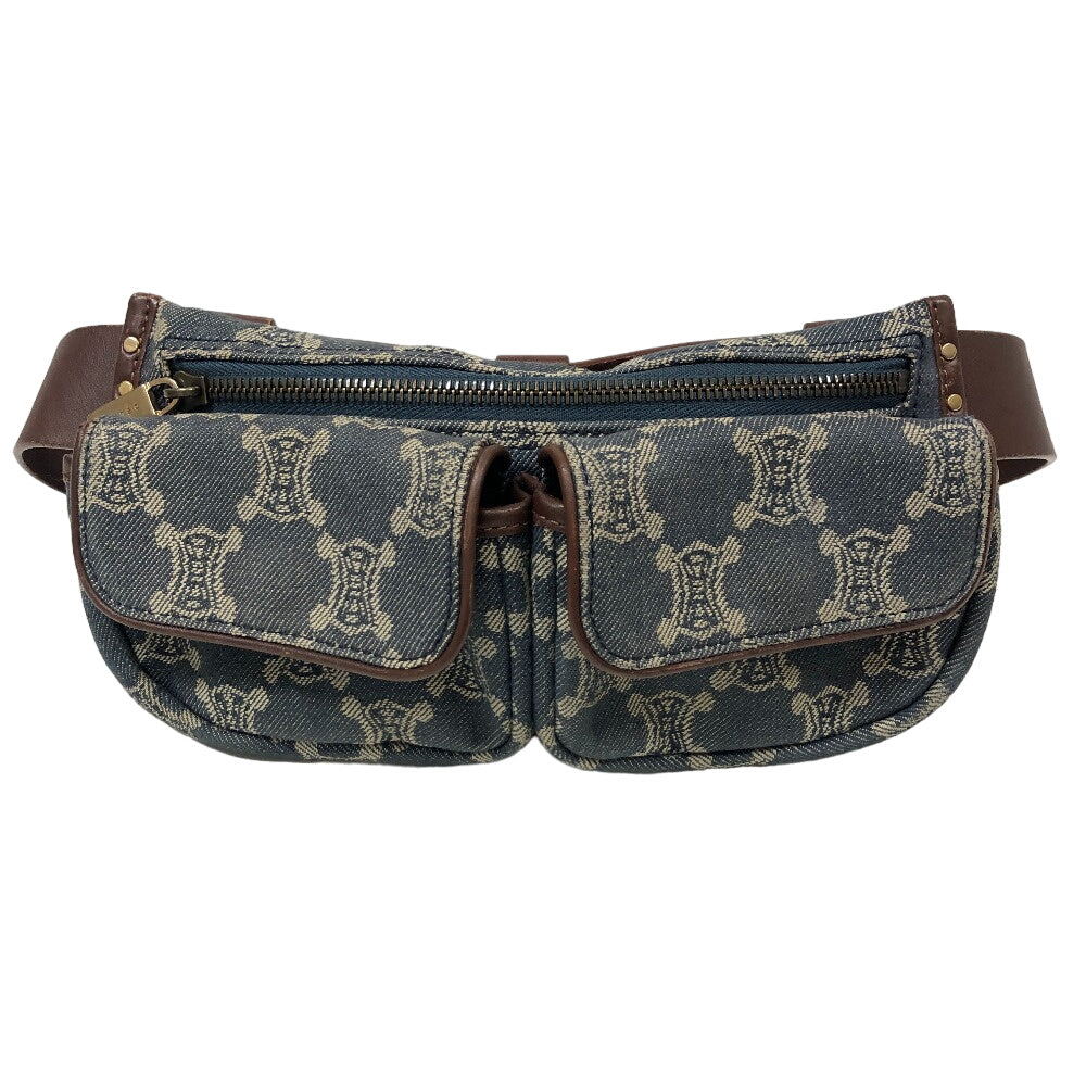 CELINE Sling bag Denim, Leather blue Waist pouch Macadam Triomphe Women Used Authentic