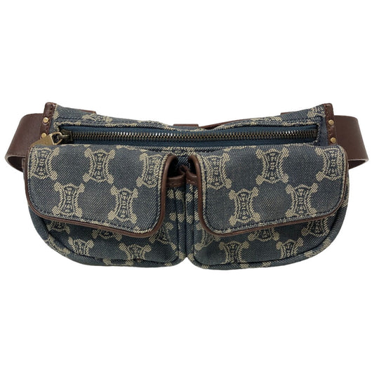 CELINE Sling bag Denim, Leather blue Waist pouch Macadam Triomphe Women Used Authentic