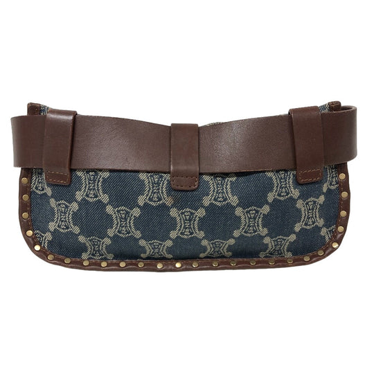CELINE Sling bag Denim, Leather blue Waist pouch Macadam Triomphe Women Used Authentic