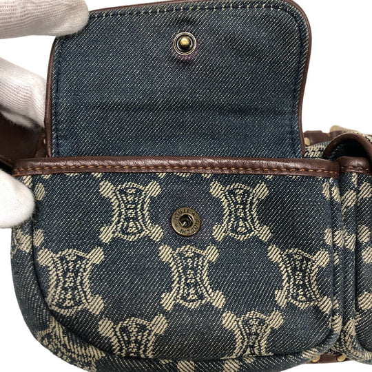 CELINE Sling bag Denim, Leather blue Waist pouch Macadam Triomphe Women Used Authentic