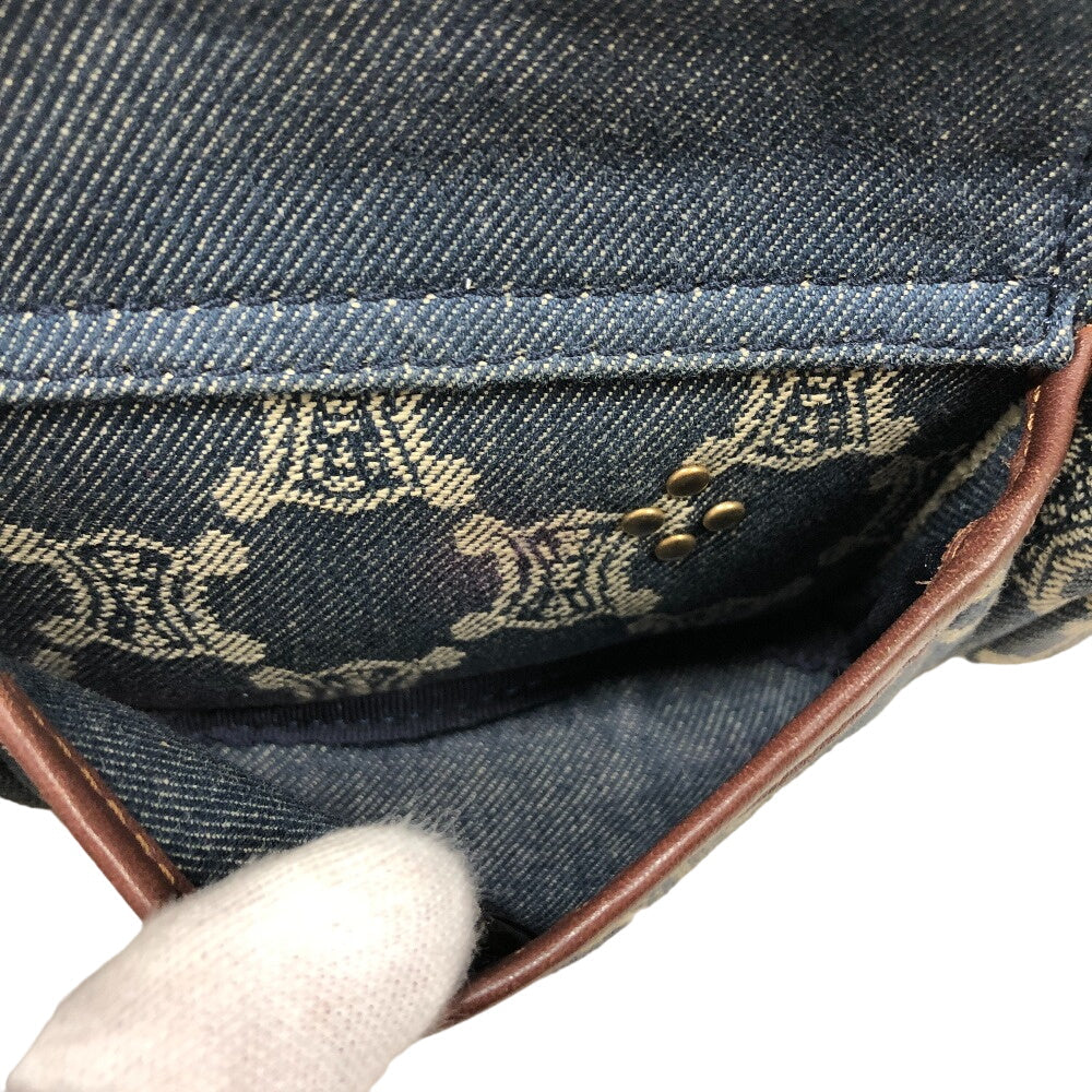 CELINE Sling bag Denim, Leather blue Waist pouch Macadam Triomphe Women Used Authentic
