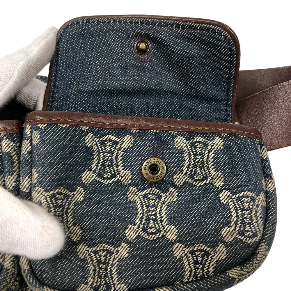 CELINE Sling bag Denim, Leather blue Waist pouch Macadam Triomphe Women Used Authentic