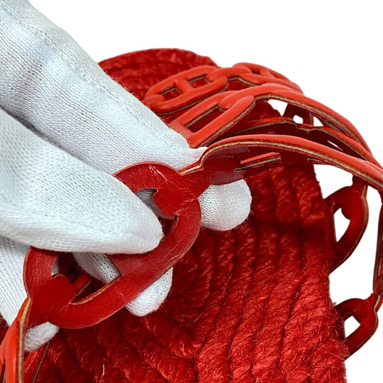 HERMES Sandals leather Red Espadrille Ancone Chene Dunkle Women 34 Used Authentic