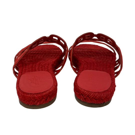 HERMES Sandals leather Red Espadrille Ancone Chene Dunkle Women 34 Used Authentic
