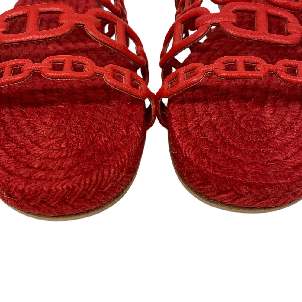 HERMES Sandals leather Red Espadrille Ancone Chene Dunkle Women 34 Used Authentic