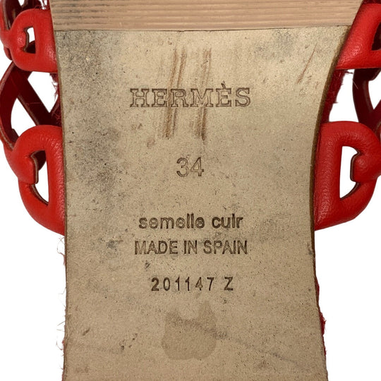 HERMES Sandals leather Red Espadrille Ancone Chene Dunkle Women 34 Used Authentic