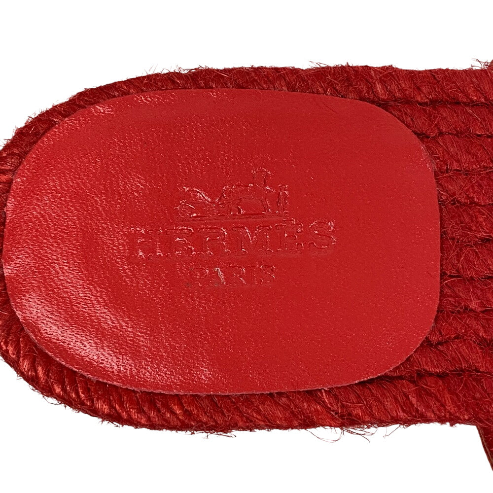 HERMES Sandals leather Red Espadrille Ancone Chene Dunkle Women 34 Used Authentic