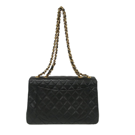 CHANEL Shoulder Bag lambskin black Single flap Double Chain COCO Mark Deca Trasse Women Used Authentic