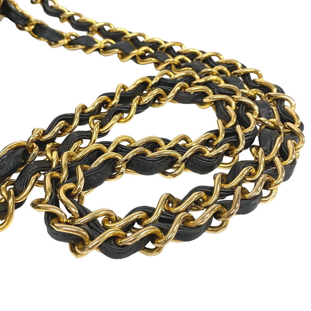 CHANEL Shoulder Bag lambskin black Single flap Double Chain COCO Mark Deca Trasse Women Used Authentic