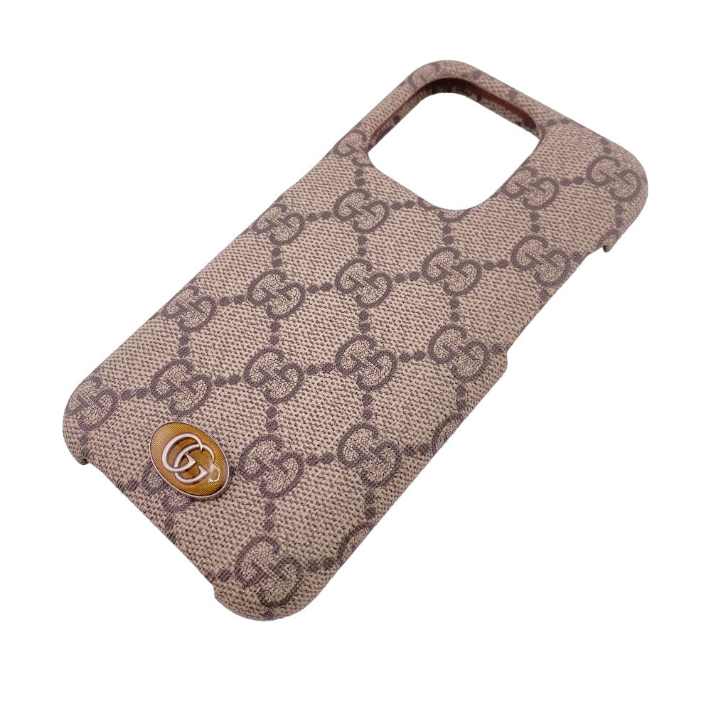 GUCCI iPhone case 753610 PVC beige iPhone14PRO GG Supreme unisex(Unisex) Used Authentic