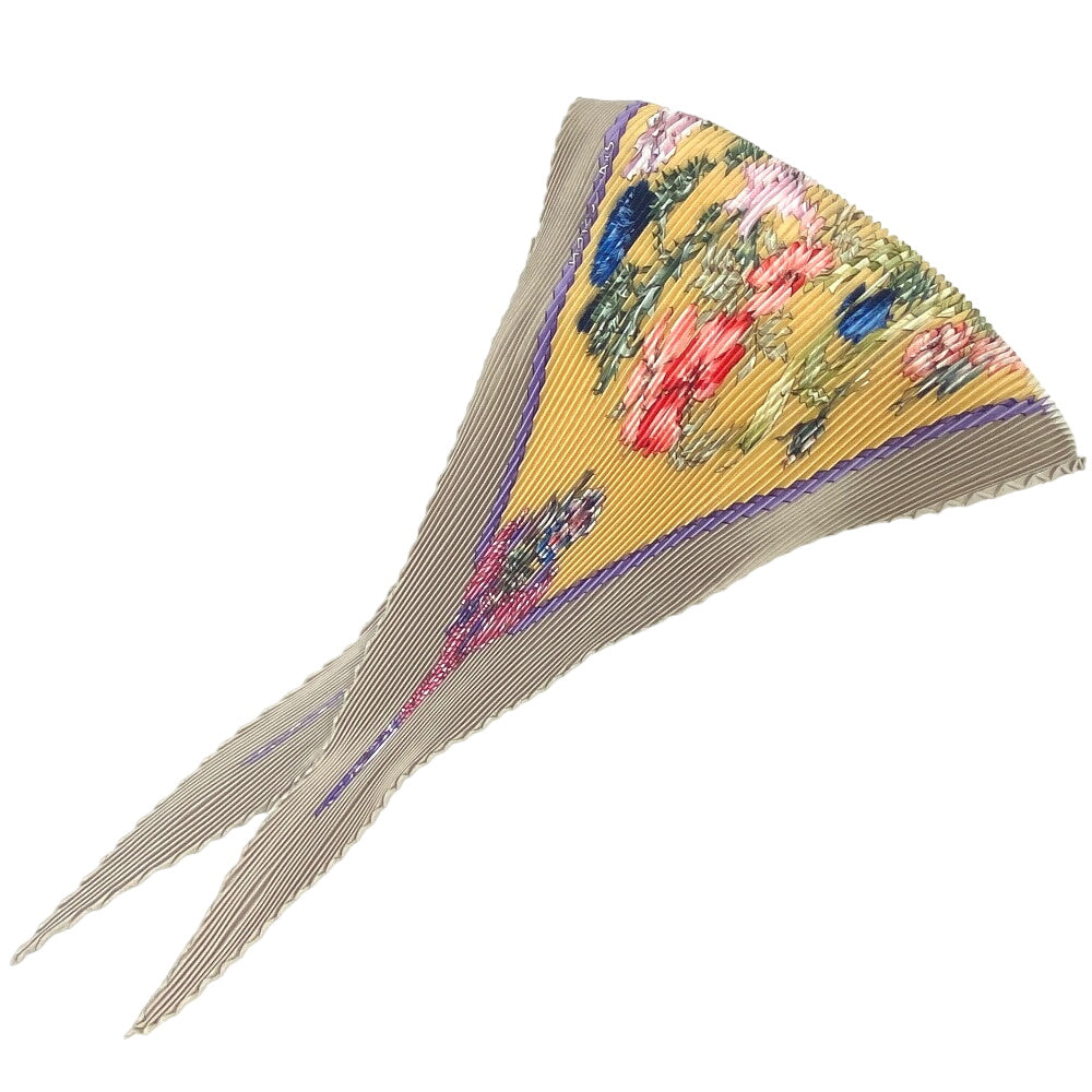 HERMES scarf silk beige REGINA Her Majesty PleatedCarre