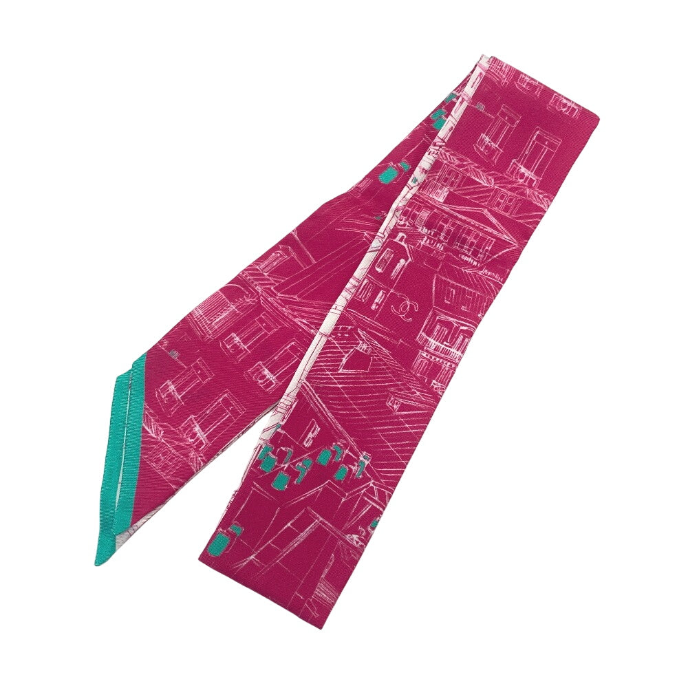 CHANEL scarf silk pink 20S COCO Mark Women Used Authentic