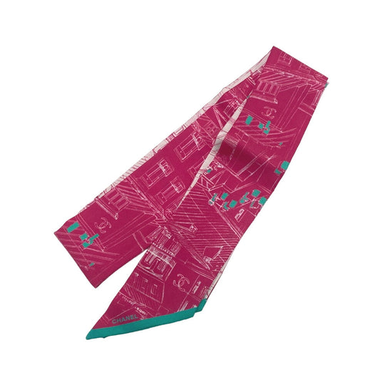 CHANEL scarf silk pink 20S COCO Mark Women Used Authentic