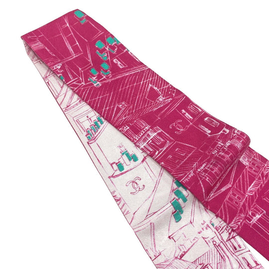 CHANEL scarf silk pink 20S COCO Mark Women Used Authentic