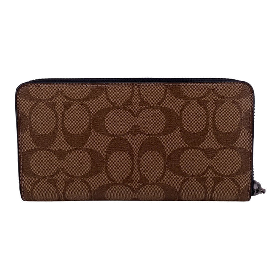 COACH Long Wallet Purse PVC coated canvas, leather Brown accordion Signature Zip around mens Used Authentic