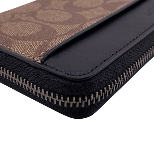 COACH Long Wallet Purse PVC coated canvas, leather Brown accordion Signature Zip around mens Used Authentic