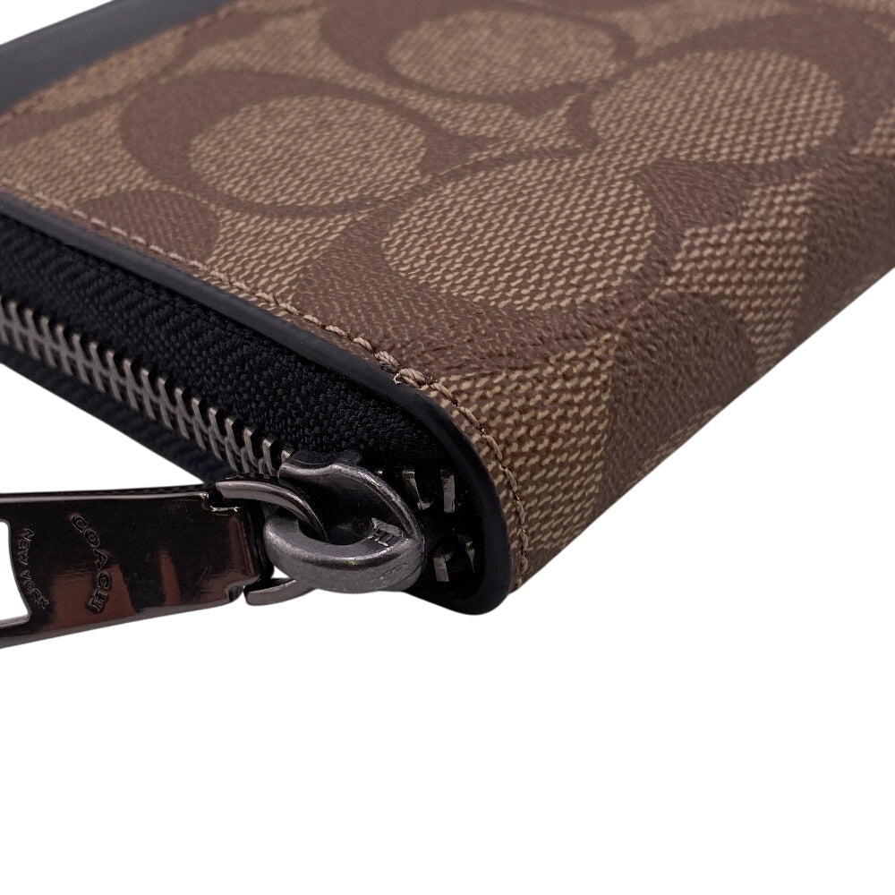 COACH Long Wallet Purse PVC coated canvas, leather Brown accordion Signature Zip around mens Used Authentic
