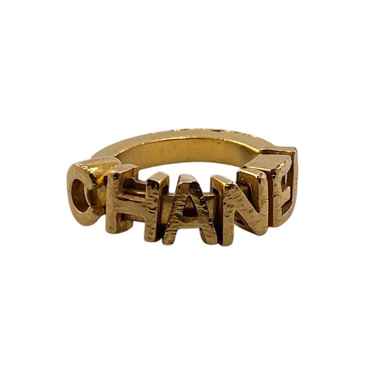 CHANEL Ring Gold Plated gold 01P logo mens(Unisex) Used Authentic