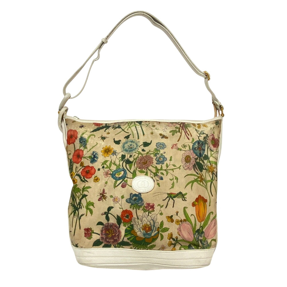 GUCCI Shoulder Bag 001�E090�E0729 Canvas, Leather white Old Gucci Flora GG Women Used Authentic