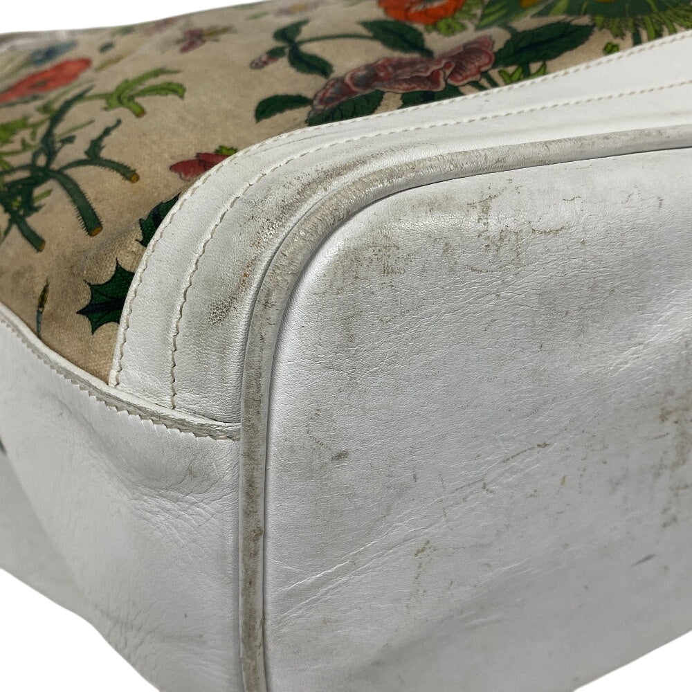 GUCCI Shoulder Bag 001�E090�E0729 Canvas, Leather white Old Gucci Flora GG Women Used Authentic