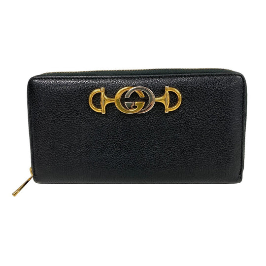 GUCCI Long Wallet Purse 570661 leather black Zip Around Zumi Women Used Authentic