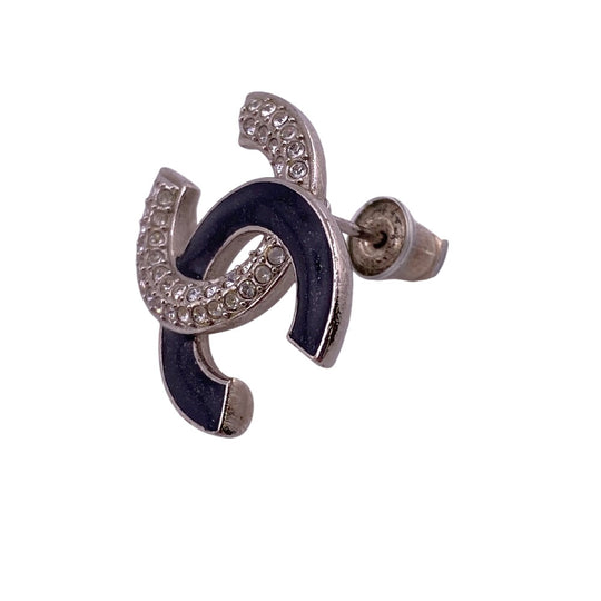 CHANEL Pierce A23K Silver, Rhinestone Silver COCO Mark Women Used Authentic