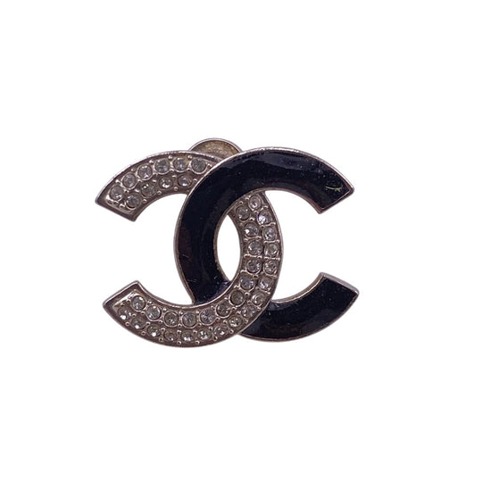 CHANEL Pierce A23K Silver, Rhinestone Silver COCO Mark Women Used Authentic