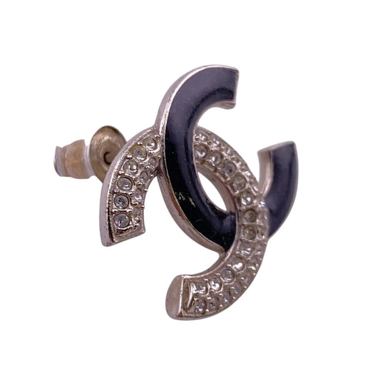 CHANEL Pierce A23K Silver, Rhinestone Silver COCO Mark Women Used Authentic