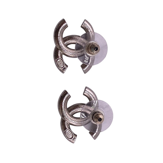 CHANEL Pierce A23K Silver, Rhinestone Silver COCO Mark Women Used Authentic