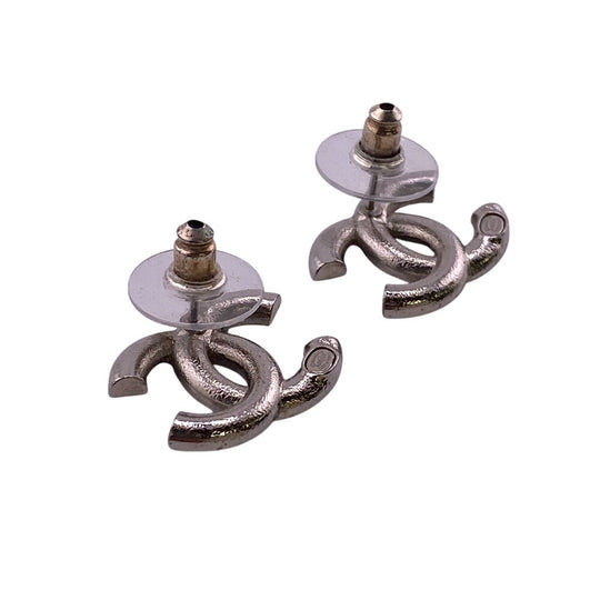 CHANEL Pierce A23K Silver, Rhinestone Silver COCO Mark Women Used Authentic
