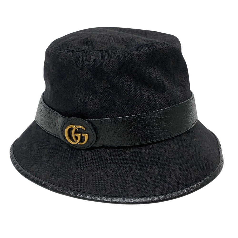GUCCI hat 576587 Canvas, Leather black GG canvas unisex(Unisex) Used Authentic