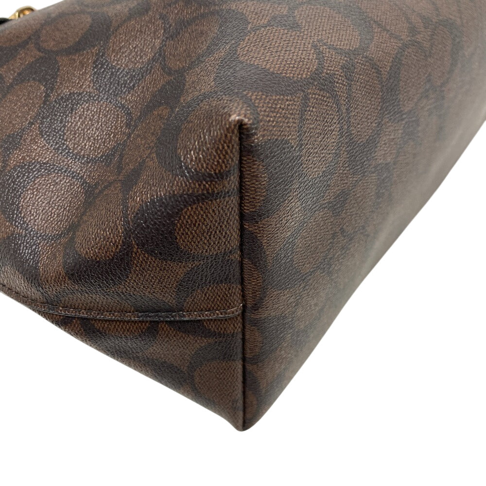 COACH Tote Bag F79609 leather Brown Signature Women Used Authentic