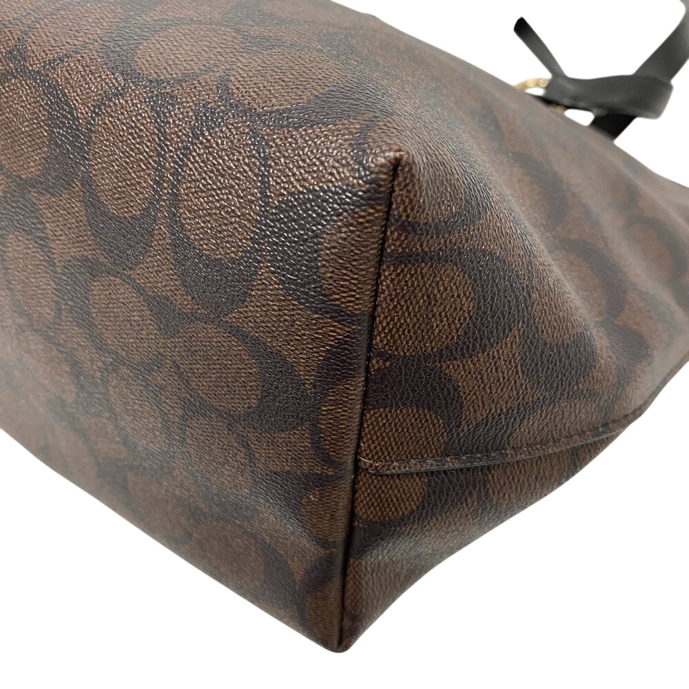 COACH Tote Bag F79609 leather Brown Signature Women Used Authentic