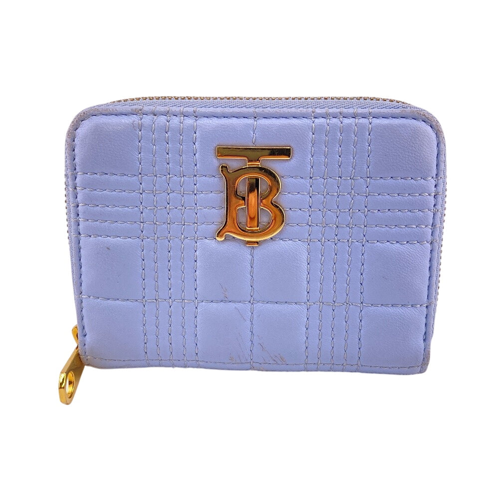 BURBERRY Coin case leather blue TB monogram logo Women Used Authentic